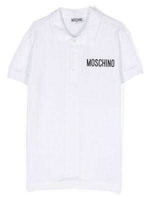 Moschino Kids logo-embroidered cotton polo shirt - White
