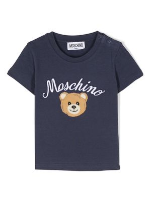 Moschino Kids logo-embroidered cotton T-shirt - Blue