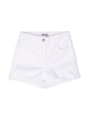 Moschino Kids logo-embroidered denim shorts - White