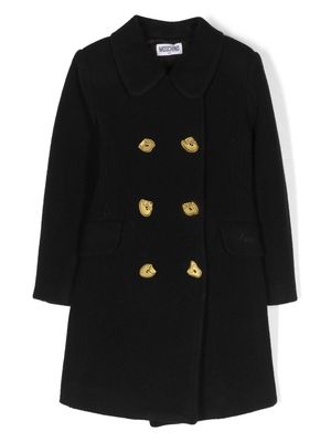 Moschino Kids logo-embroidered double-breasted coat - Black