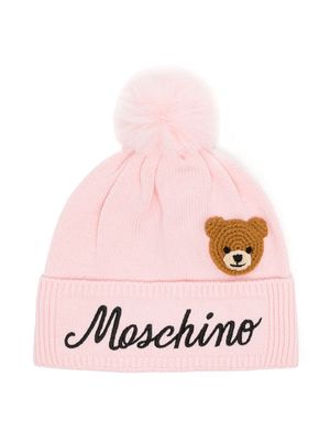 Moschino Kids logo-embroidered fine-knit beanie - Pink