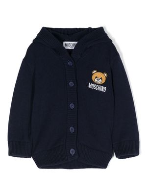 Moschino Kids logo-embroidered hooded cardigan - Blue