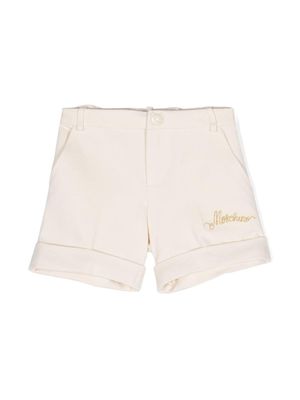 Moschino Kids logo-embroidered jersey shorts - Neutrals