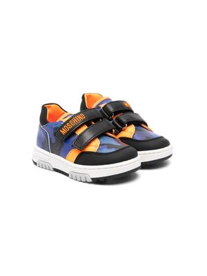 Moschino Kids logo-embroidered leather sneakers - Blue
