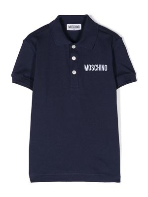 Moschino Kids logo-embroidered piqué polo shirt - Blue