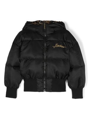 Moschino Kids logo-embroidered puffer jacket - Black