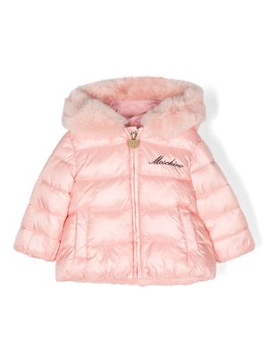Moschino Kids logo-embroidered quilted hooded jacket - Pink