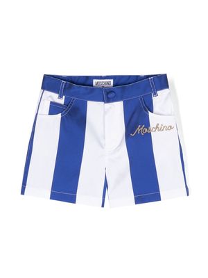 Moschino Kids logo-embroidered striped shorts - Blue