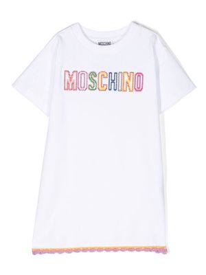 Moschino Kids logo-embroidered T-shirt dress - White