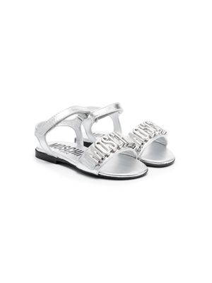 Moschino Kids logo flat sandals - Silver
