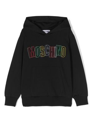 Moschino Kids logo-flocked cotton hoodie - Black