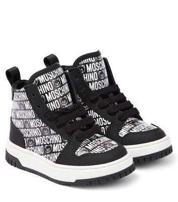 Moschino Kids Logo high-top leather sneakers