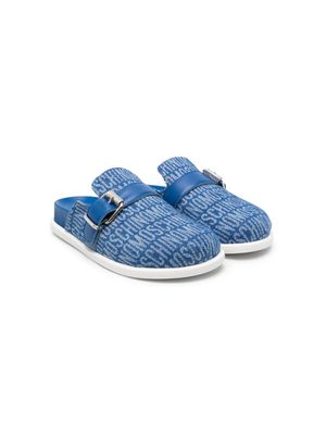 Moschino Kids logo-jacquard denim slippers - Blue