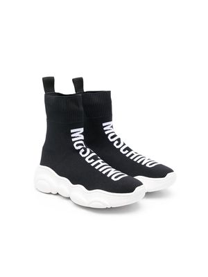Moschino Kids logo-jacquard sock sneakers - Black