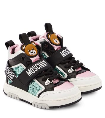 Moschino Kids Logo leather high-top sneakers