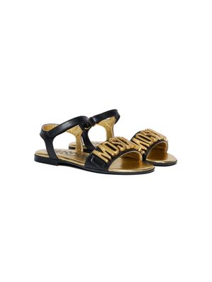 Moschino Kids logo-lettering leather sandals - Black