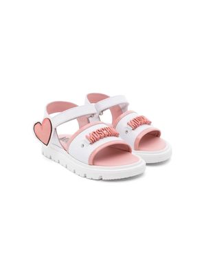 Moschino Kids logo-lettering leather sandals - White
