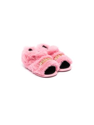 Moschino Kids logo-lettering shearling slippers - Pink