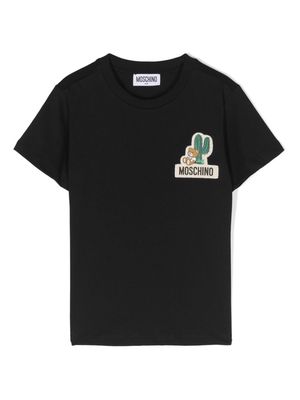 Moschino Kids logo-patch cotton T-shirt - Black