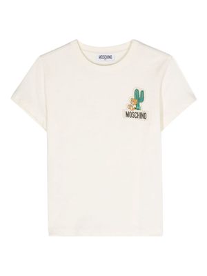 Moschino Kids logo-patch cotton T-shirt - Neutrals