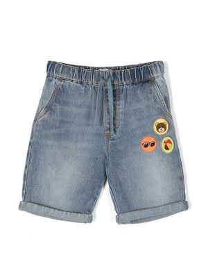Moschino Kids logo-patch denim shorts - Blue