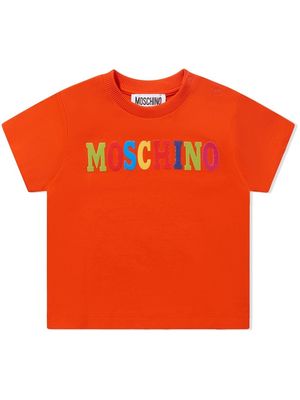 Moschino Kids logo-patch stretch-cotton T-shirt - Orange
