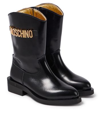 Moschino Kids Logo patent leather cowboy boots