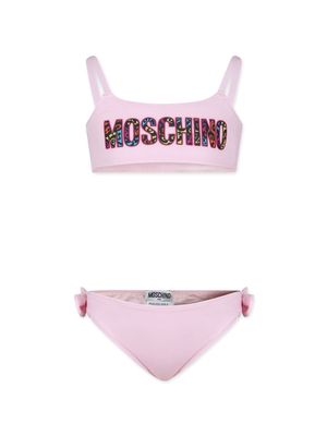 Moschino Kids logo-print bow-detail bikini set - Pink