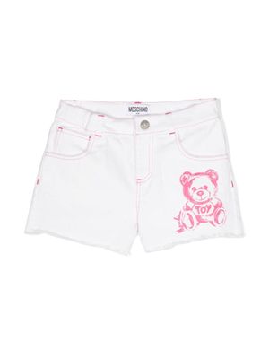 Moschino Kids logo-print contrast-stitching denim shorts - Neutrals