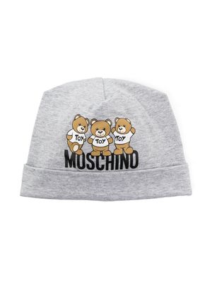 Moschino Kids logo-print cotton beanie - Grey