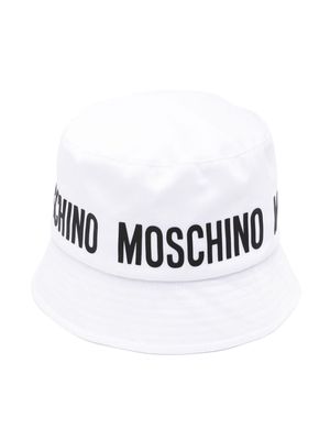 Moschino Kids logo-print cotton bucket hat - White