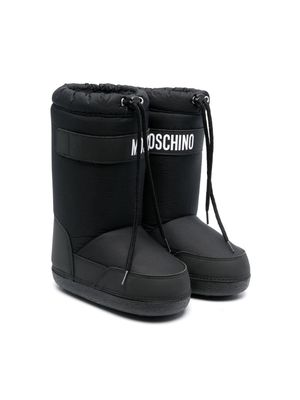 Moschino Kids logo-print drawstring snow boots - Black
