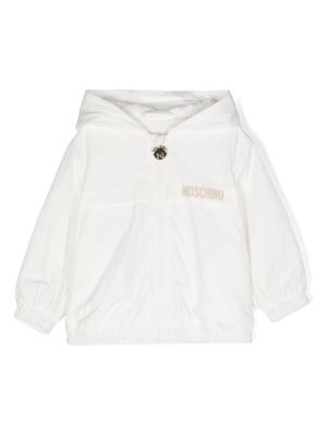 Moschino Kids logo-print hooded bomber jacket - White