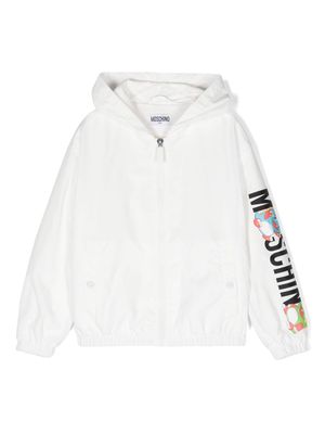 Moschino Kids logo-print hooded jacket - White
