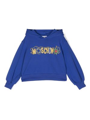 Moschino Kids logo-print jersey hoodie - Blue