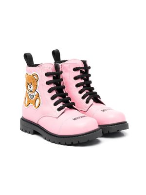 Moschino Kids logo-print leather ankle boots - Pink