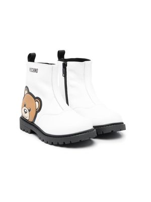 Moschino Kids logo-print leather boots - White