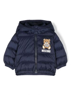 Moschino Kids logo-print padded hooded jacket - Blue