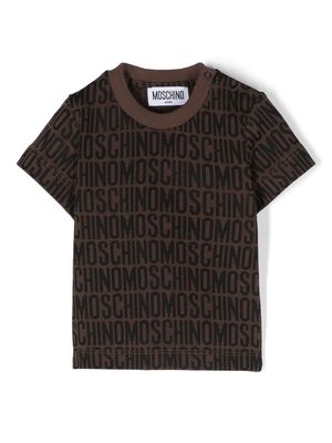 Moschino Kids logo-print piqué-weave T-shirt - Brown
