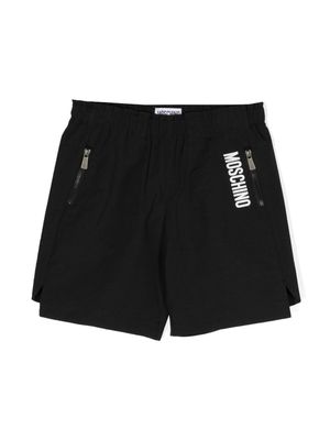 Moschino Kids logo-print ripstop shorts - Black