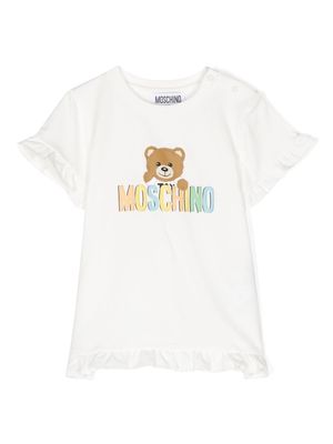 Moschino Kids logo-print ruffle-trim T-shirt - White