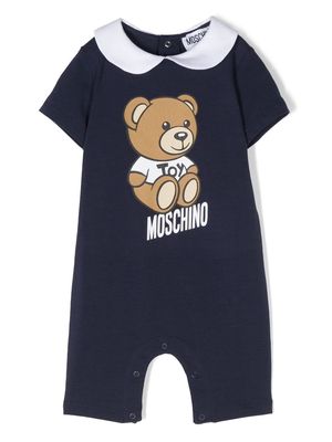 Moschino Kids logo-print short-sleeve romper - Blue