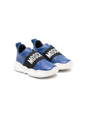 Moschino Kids logo-print strap leather sneakers - Blue