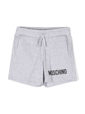 Moschino Kids logo-print stretch-cotton track shorts - Grey