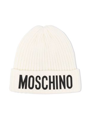 Moschino Kids logo-print wool beanie - Neutrals