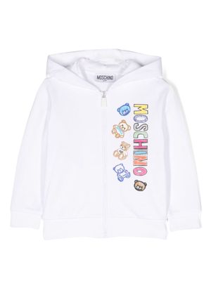 Moschino Kids logo-print zip-up hoodie - White