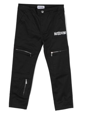 Moschino Kids logo stretch-cotton trousers - Black