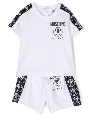 Moschino Kids logo-tape stretch- cotton shorts - White