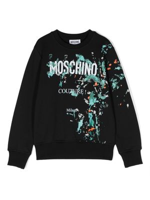 Moschino Kids paint splatter-print cotton sweatshirt - Black