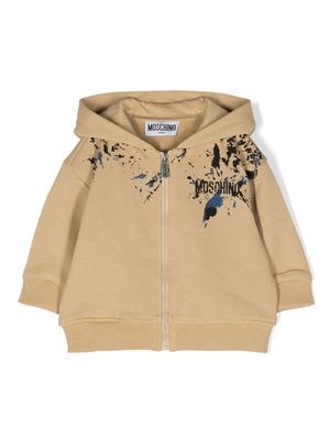 Moschino Kids paint-splatter zipped-up hoodie - Neutrals